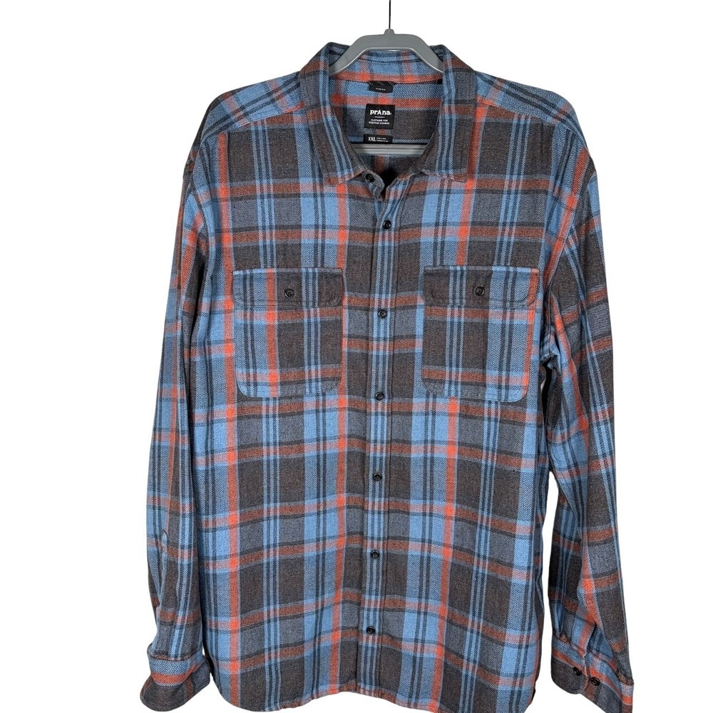Prana Westbrook Flannel Shirt Mens XXL Plaid Slim Straight Long Sleeve Button Up